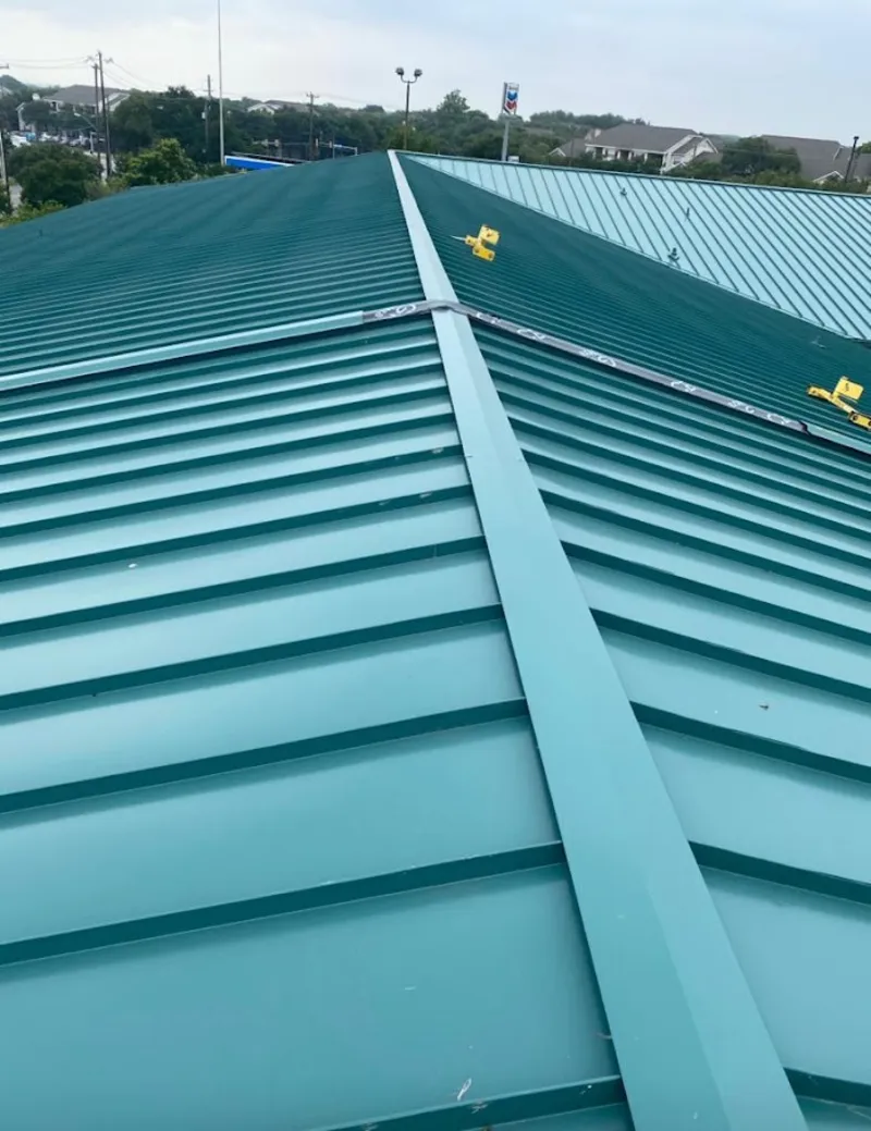 Green commercial metal roof ridge and valley for Metal Roof Repair in Seaford